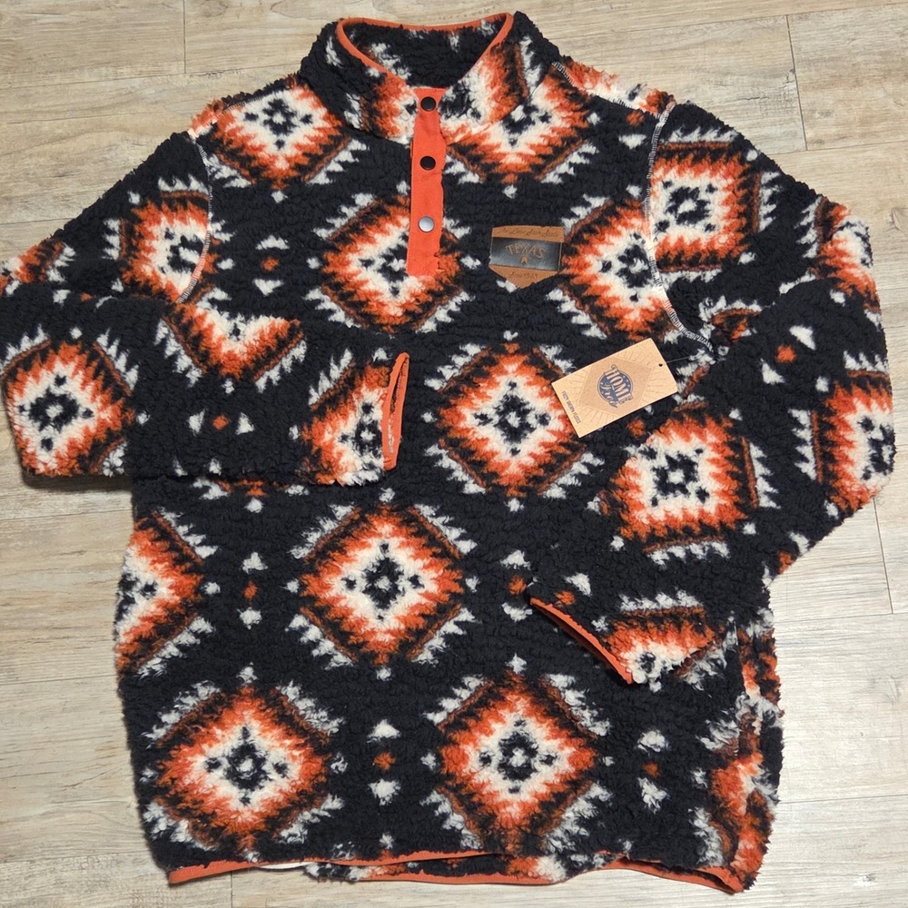 Home Free Texas Sherpa Fleece Pullover Size Large Aztec Geometric NWT - Picture 2 of 8